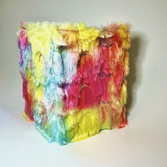 Colorful Faux Fur & Rainbow Sequined Moons Covered Hardcover Notebook Journal - Picture 5 of 7